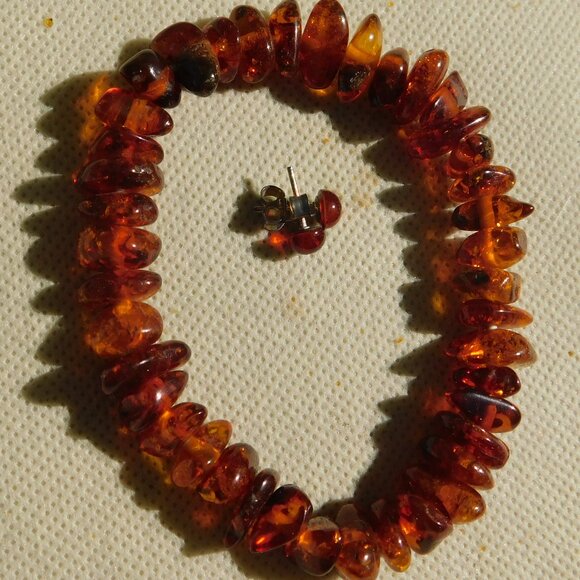 Genuine Baltic Amber Bracelet & Earrings Set - Picture 1 of 3